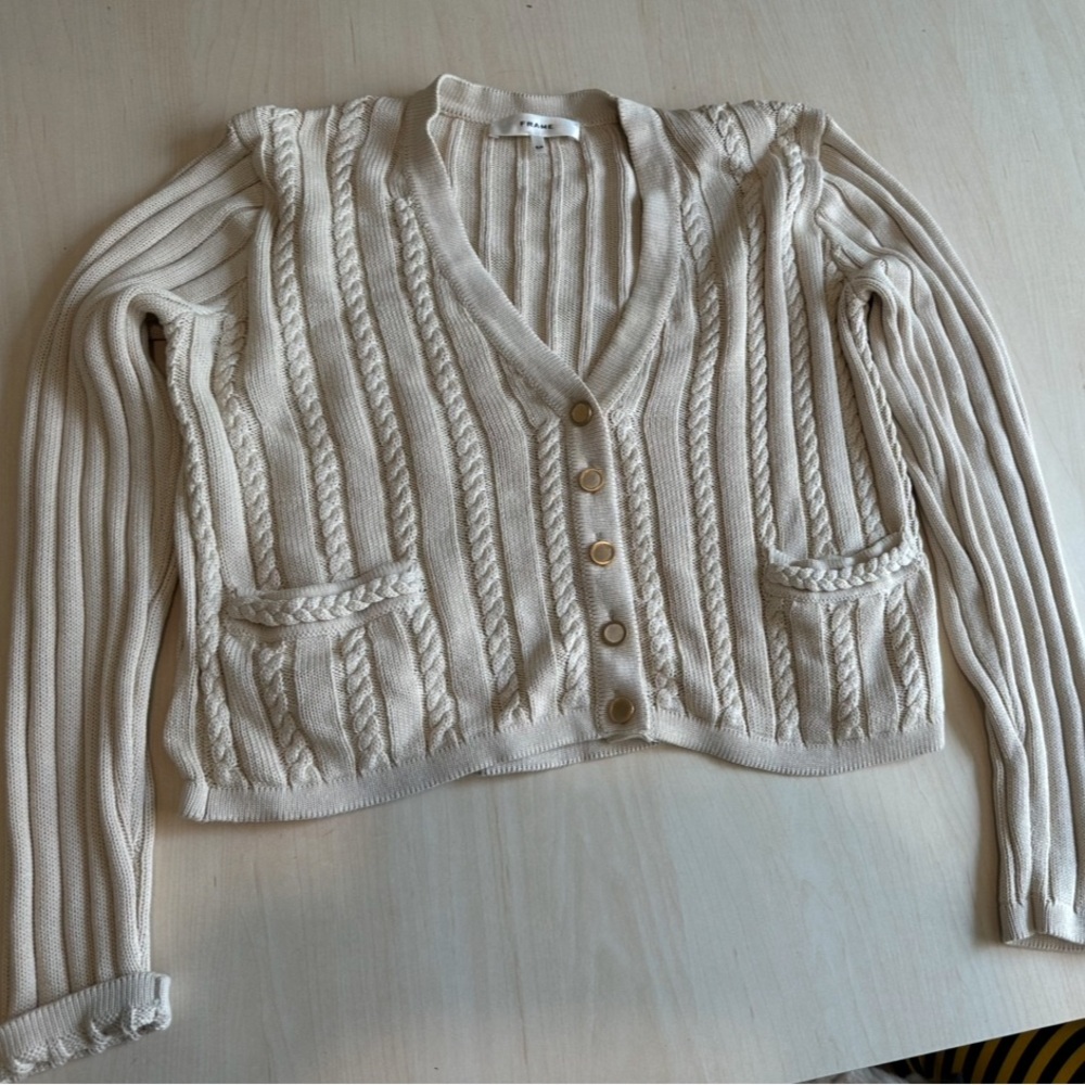 Frame Denim Cream Ribbed Cardigan